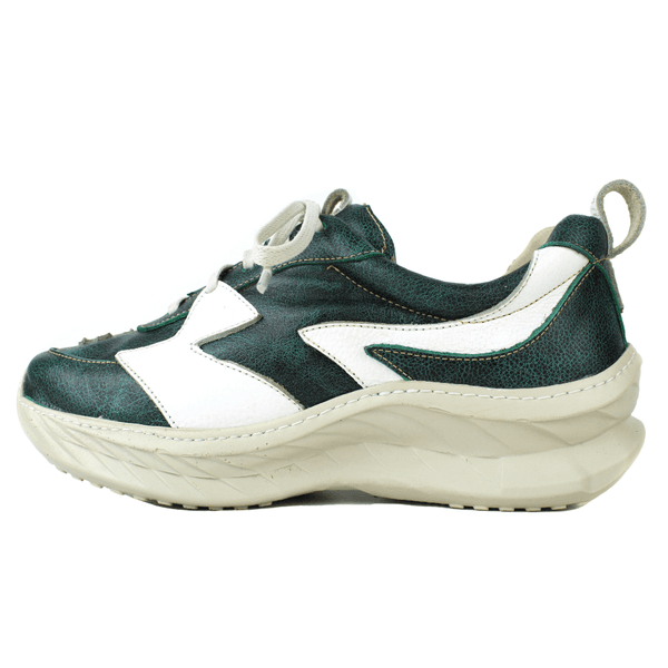 Tênis Feminino em Couro Legítimo com Palmilha em Gel - Bicolor Verde /Branco - Sola Off (CAF005)