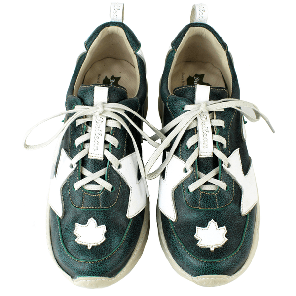 Tênis Feminino em Couro Legítimo com Palmilha em Gel - Bicolor Verde /Branco - Sola Off (CAF005)