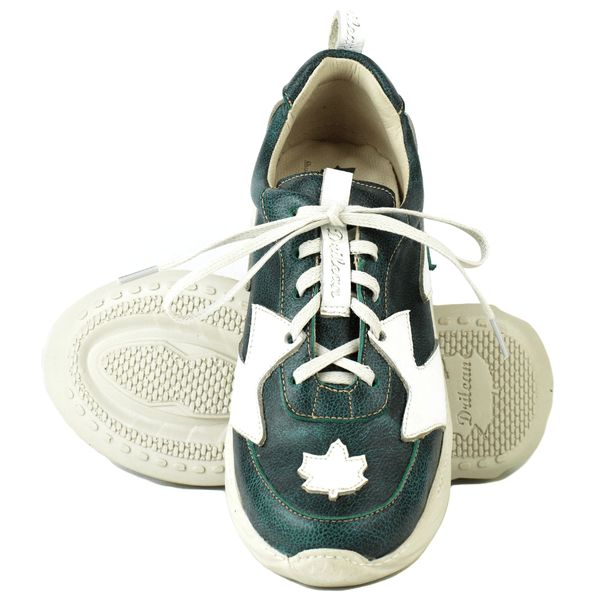 Tênis Feminino em Couro Legítimo com Palmilha em Gel - Bicolor Verde /Branco - Sola Off (CAF005)
