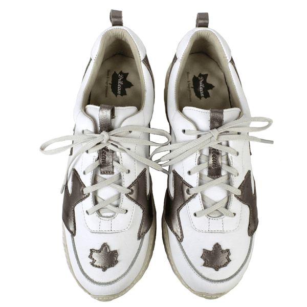 Tênis Feminino em Couro Legítimo com Palmilha em Gel - Branco/Onix - Sola Off (CAF005)