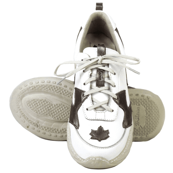Tênis Feminino em Couro Legítimo com Palmilha em Gel - Branco/Onix - Sola Off (CAF005)