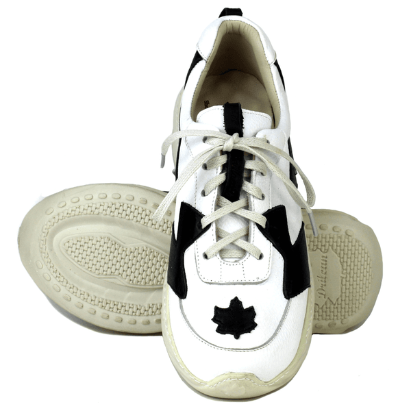 Tênis Feminino em Couro Legítimo com Palmilha em Gel - Branco /Preto - Sola Off (CAF005) 