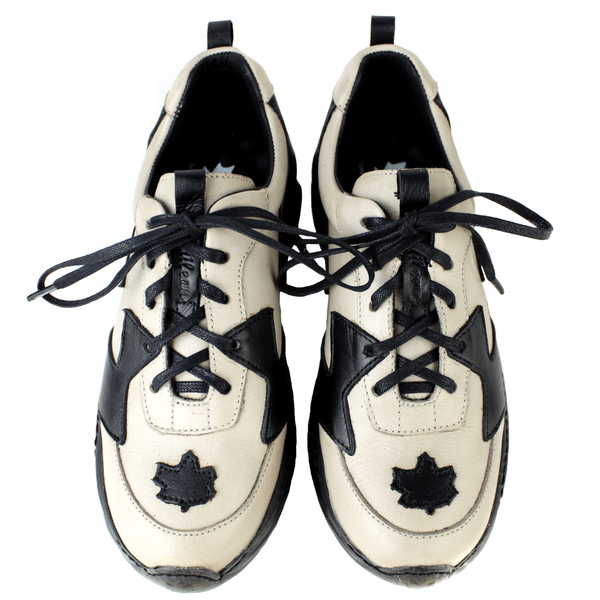 Tênis Feminino em Couro Legítimo com Palmilha em Gel - Off /Preto - Sola Preta (CAF005) 