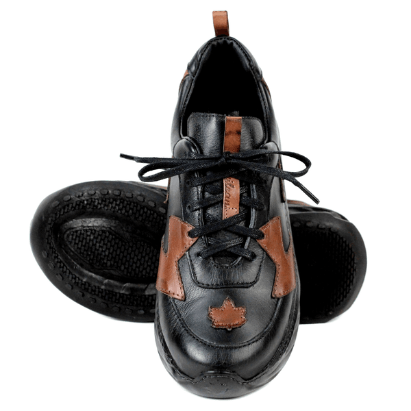 Tênis Feminino em Couro Legítimo com Palmilha em Gel - Preto - Castanho - Sola Preta (CAF005)