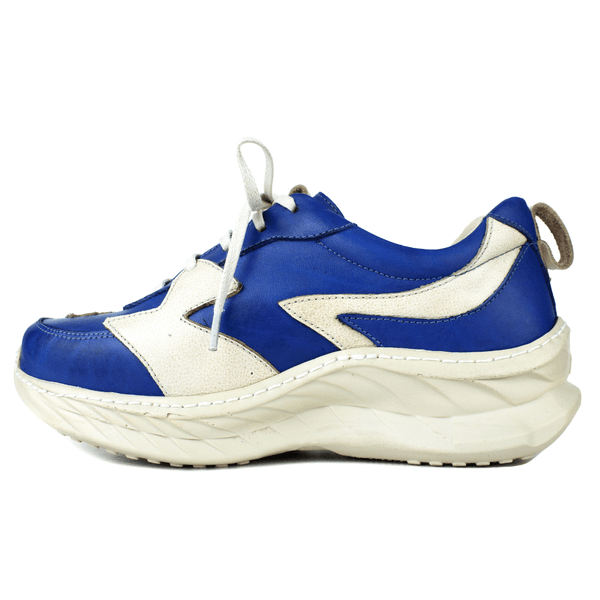 Tênis Feminino em Couro Legítimo com Palmilha em Gel - Royal /Bicolor Off - Sola Off (CAF005) 