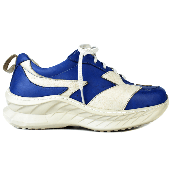 Tênis Feminino em Couro Legítimo com Palmilha em Gel - Royal /Bicolor Off - Sola Off (CAF005) 