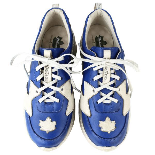 Tênis Feminino em Couro Legítimo com Palmilha em Gel - Royal /Bicolor Off - Sola Off (CAF005) 