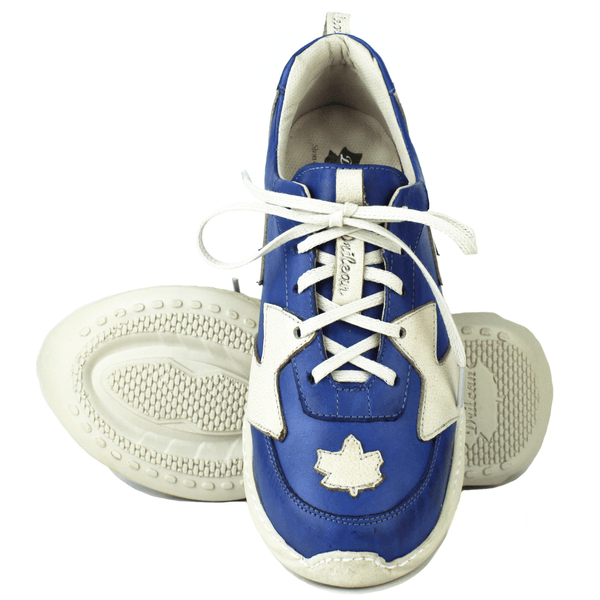 Tênis Feminino em Couro Legítimo com Palmilha em Gel - Royal /Bicolor Off - Sola Off (CAF005) 