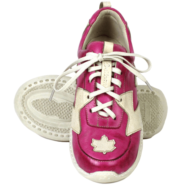 Tênis Feminino em Couro Legítimo com Palmilha em Gel - Violeta/Bicolor Off - Sola Off (CAF005)