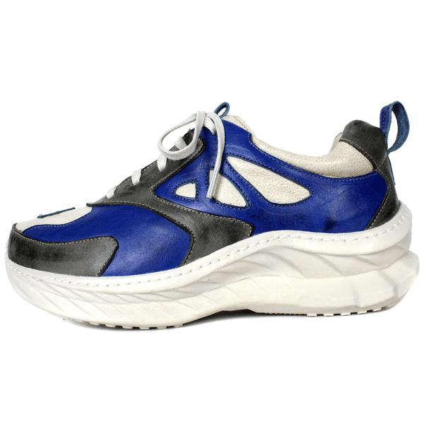 Tênis Feminino em Couro Legítimo com Palmilha em Gel - Royal/Grafite/Bicolor Off - Sola Off (CAF006)