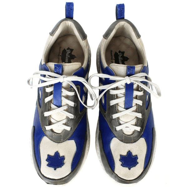 Tênis Feminino em Couro Legítimo com Palmilha em Gel - Royal/Grafite/Bicolor Off - Sola Off (CAF006)