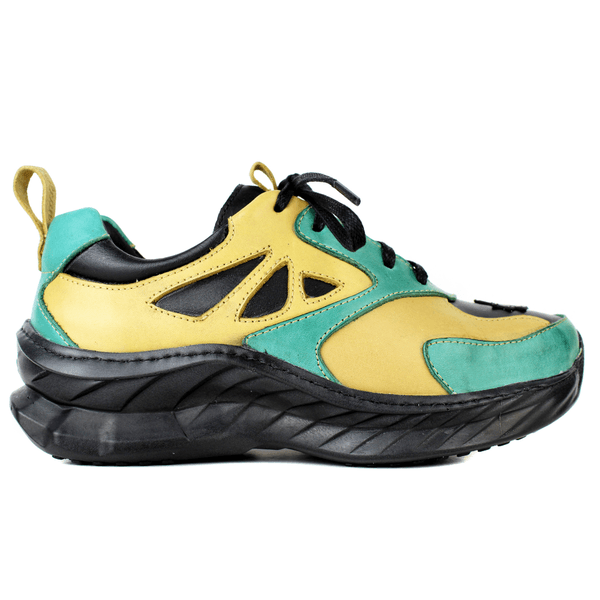 Tênis Feminino em Couro Legítimo com Palmilha em Gel - Amarelo /Oceano /Preto - Sola Preta (CAF006)