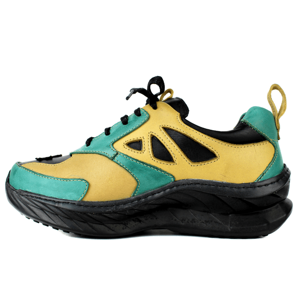 Tênis Feminino em Couro Legítimo com Palmilha em Gel - Amarelo /Oceano /Preto - Sola Preta (CAF006)