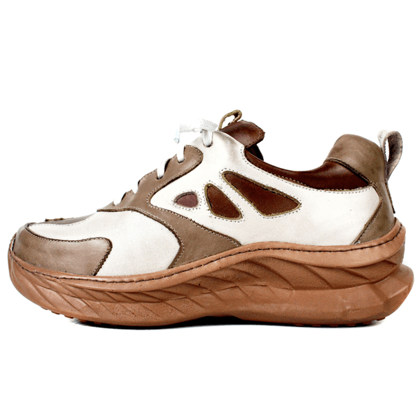 Tênis Feminino em Couro Legítimo com Palmilha em Gel - Off/Fendi/Castanho - Sola Castanho (CAF006)