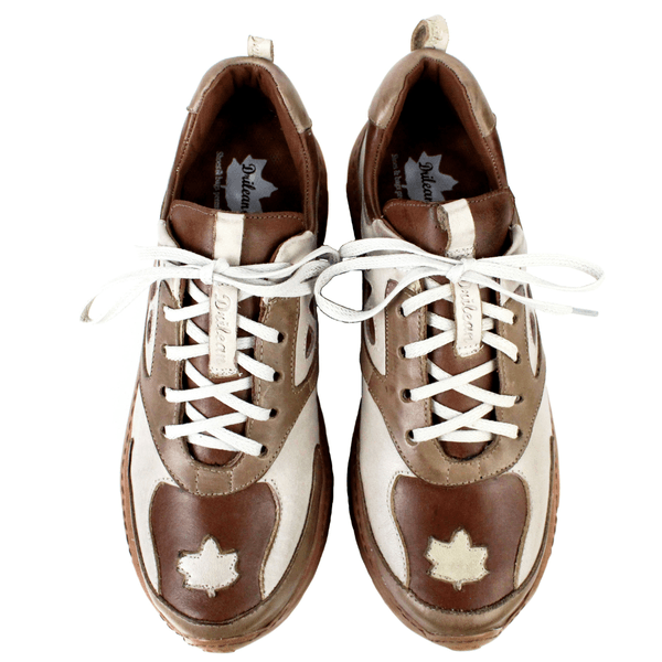 Tênis Feminino em Couro Legítimo com Palmilha em Gel - Off/Fendi/Castanho - Sola Castanho (CAF006)