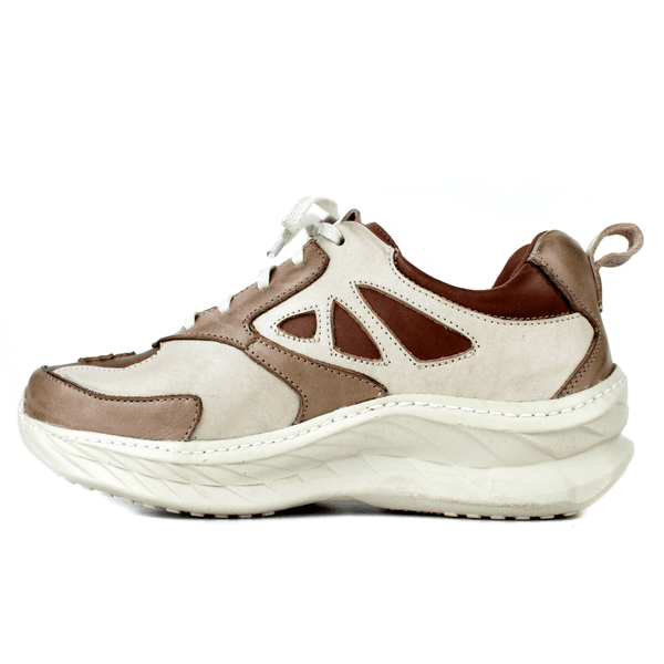 Tênis Feminino em Couro Legítimo com Palmilha em Gel - Off /Fendi /Castanho - Sola Off (CAF006) 