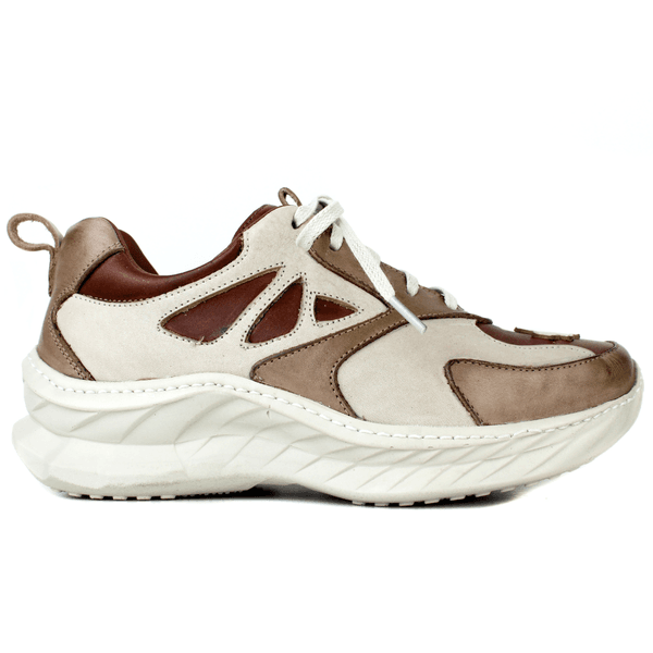 Tênis Feminino em Couro Legítimo com Palmilha em Gel - Off /Fendi /Castanho - Sola Off (CAF006) 