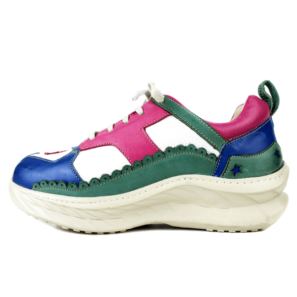 Tênis Feminino em Couro Legítimo com Palmilha em Gel - Branco /Royal /Violeta /Oceano - Sola Off (CAF007)