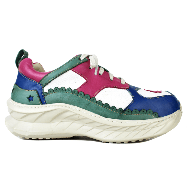 Tênis Feminino em Couro Legítimo com Palmilha em Gel - Branco /Royal /Violeta /Oceano - Sola Off (CAF007)