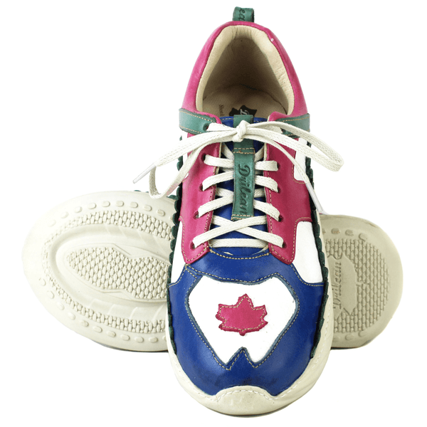 Tênis Feminino em Couro Legítimo com Palmilha em Gel - Branco /Royal /Violeta /Oceano - Sola Off (CAF007)