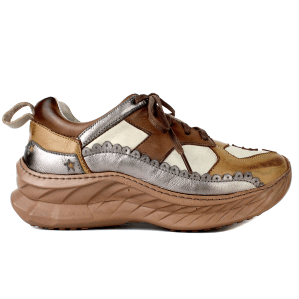 Tênis Feminino em Couro Legítimo com Palmilha em Gel - Off /Caramelo /Castanho /Onix - Sola Castanho (CAF007) 