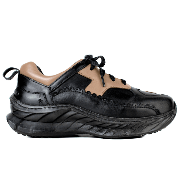 Tênis Feminino em Couro Legítimo com Palmilha em Gel - Preto /Fendi - Sola Preta (CAF007)