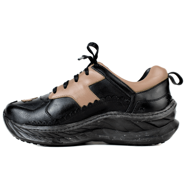 Tênis Feminino em Couro Legítimo com Palmilha em Gel - Preto /Fendi - Sola Preta (CAF007)