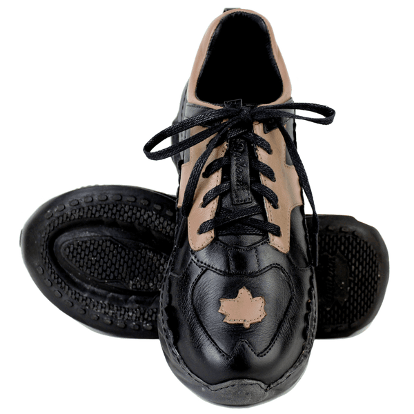 Tênis Feminino em Couro Legítimo com Palmilha em Gel - Preto /Fendi - Sola Preta (CAF007)