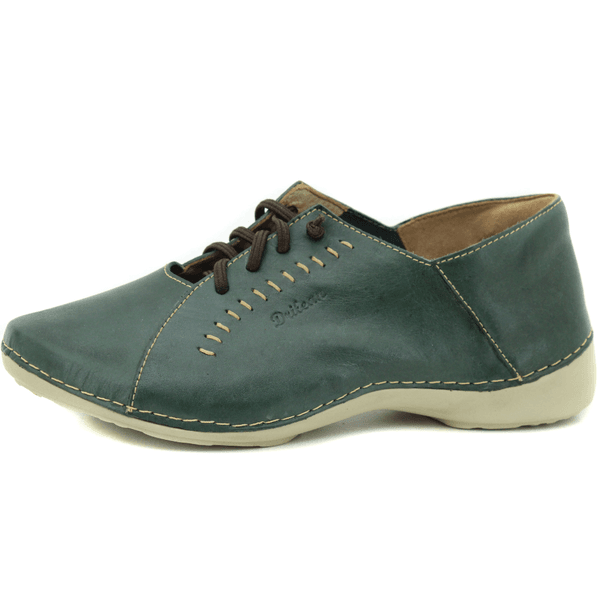 Tênis Feminino de Couro Legítimo com Palmilha em Gel - Verde - Sola Off (AL011)