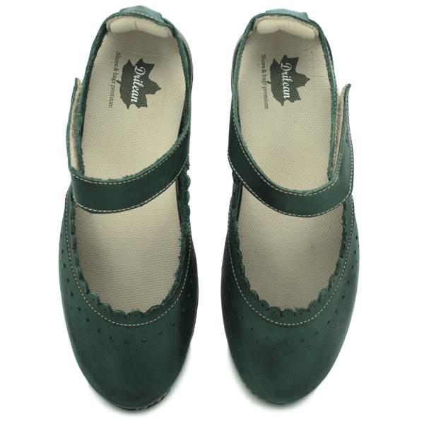 Sapatilha Feminina em Couro Legítimo e Palmilha Gel - Verde - Sola Off - 34 (AL014) OUTLET