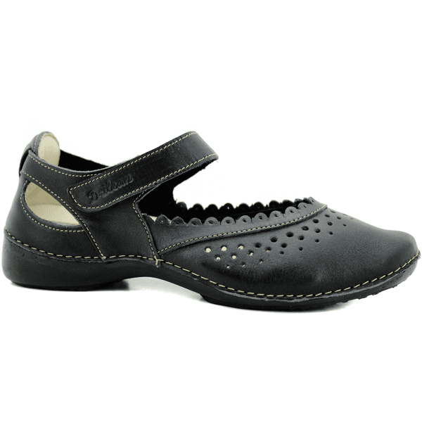 Sapatilha Feminina em Couro Legítimo e Palmilha Gel - Preto - Sola Preta (AL014)