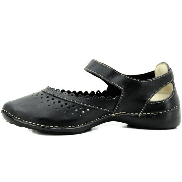 Sapatilha Feminina em Couro Legítimo e Palmilha Gel - Preto - Sola Preta (AL014)