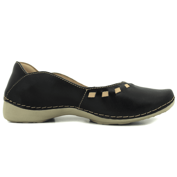 Sapatilha Feminina em Couro Legítimo e Palmilha Gel - Preto - Sola Off (AL017)