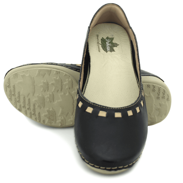 Sapatilha Feminina em Couro Legítimo e Palmilha Gel - Preto - Sola Off- 33 - 34 (AL017) OUTLET