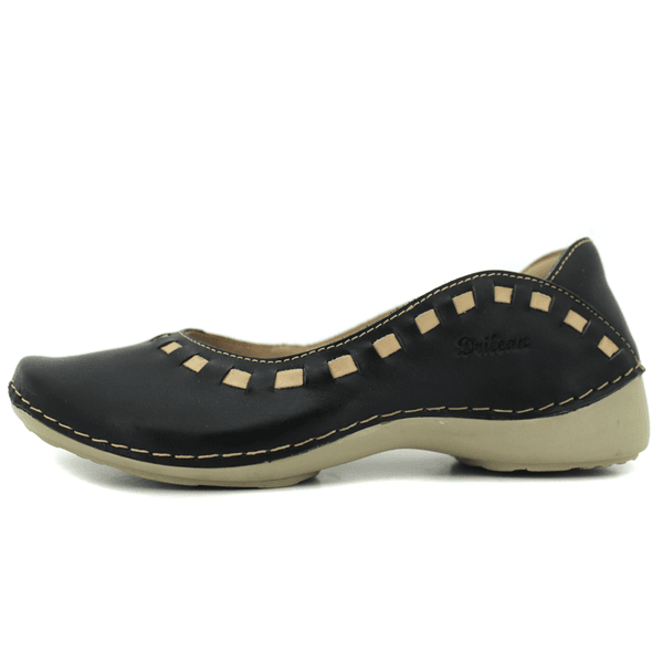 Sapatilha Feminina em Couro Legítimo e Palmilha Gel - Preto - Sola Off- 33 - 34 (AL017) OUTLET