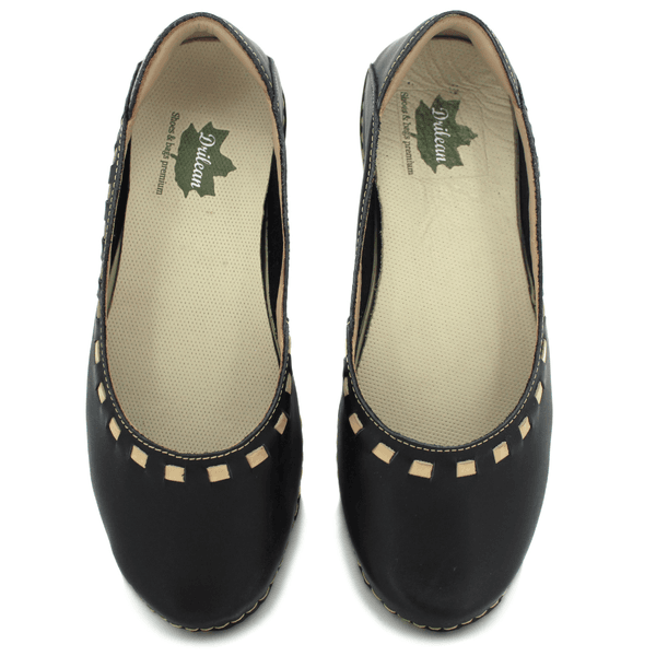 Sapatilha Feminina em Couro Legítimo e Palmilha Gel - Preto - Sola Off- 33 - 34 (AL017) OUTLET