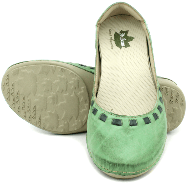 Sapatilha Feminina em Couro Legítimo e Palmilha Gel - Pistache - Verde - Sola Off (AL017)