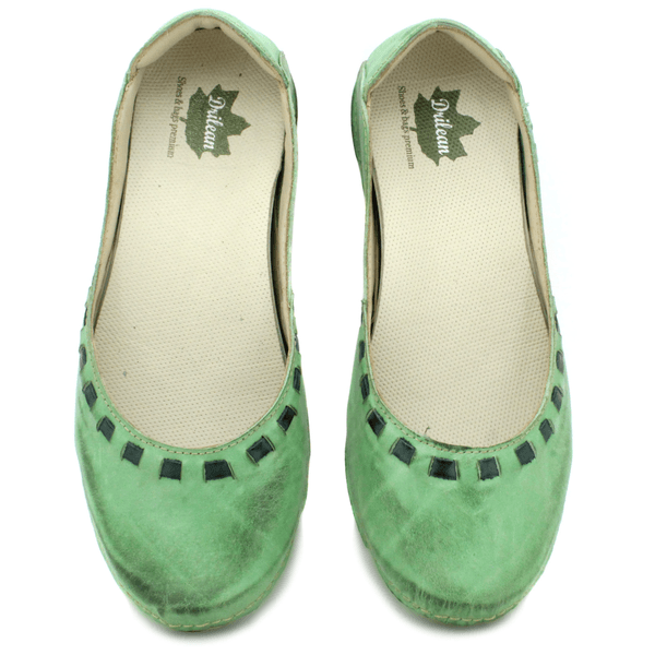 Sapatilha Feminina em Couro Legítimo e Palmilha Gel - Pistache - Verde - Sola Off - 33 (AL017) OUTLET