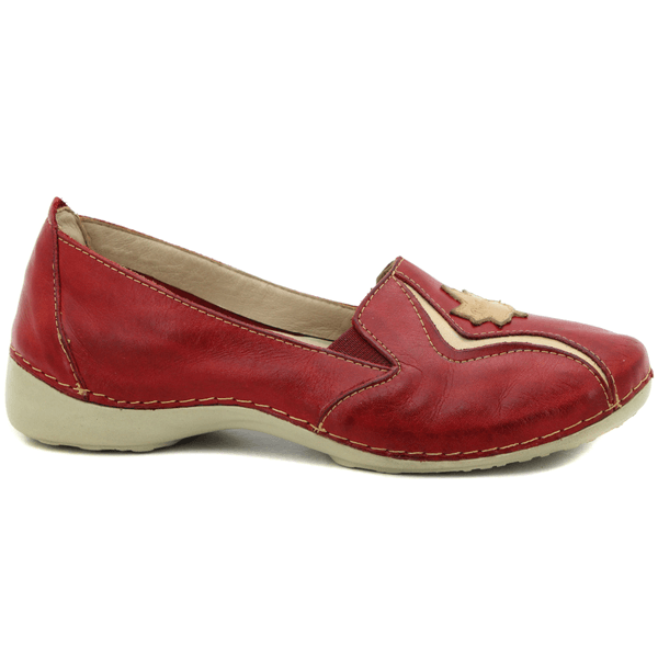 Sapatilha Feminina em Couro Legítimo e Palmilha Gel - Vermelho - Off - Sola Off (AL020)