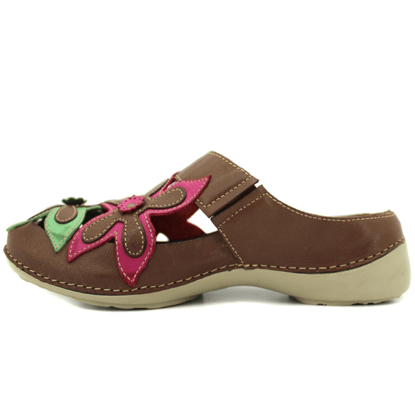 Mule Ortopédico Feminino em Couro Legitimo Palmilha Gel - Castanho - Coral - Violeta - Pistache - Sola Off (AL023)