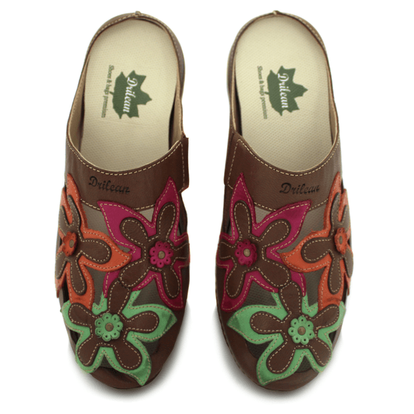 Mule Ortopédico Feminino em Couro Legitimo Palmilha Gel - Castanho - Coral - Violeta - Pistache - Sola Off (AL023)