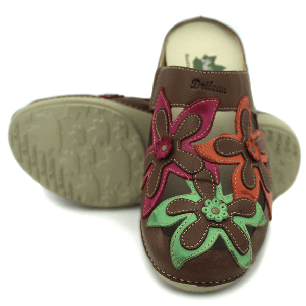 Mule Ortopédico Feminino em Couro Legitimo Palmilha Gel - Castanho - Coral - Violeta - Pistache - Sola Off - 33 (AL023)