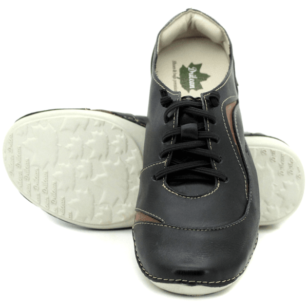 Tênis AL024 Preto - Castanho 100% couro com palmilha GEL - 34 - 35 - 36 - 37 - 38 - 39 OUTLET
