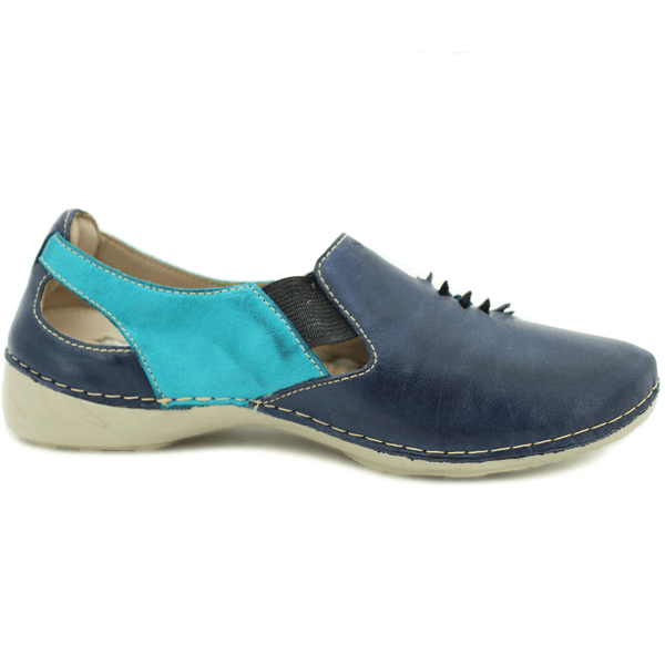 Sapatilha Feminina em Couro Legítimo e Palmilha Gel - Azul - Oceano - Sola Off (AL025)