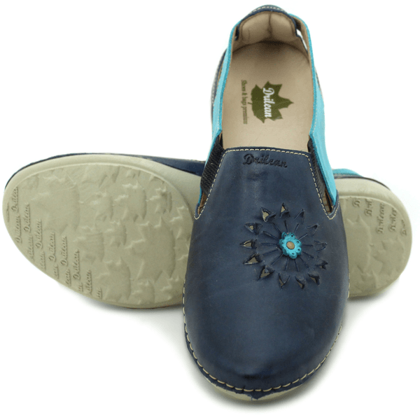 Sapatilha Feminina em Couro Legítimo e Palmilha Gel - Azul - Oceano - Sola Off - 36 (AL025) OUTLET