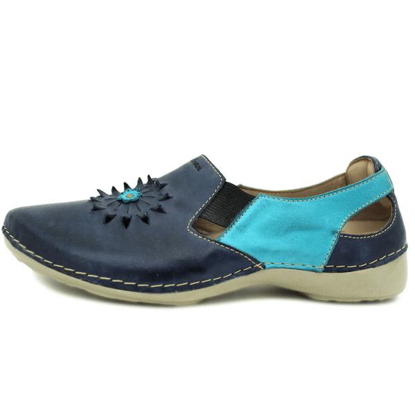 Sapatilha Feminina em Couro Legítimo e Palmilha Gel - Azul - Oceano - Sola Off - 36 (AL025) OUTLET