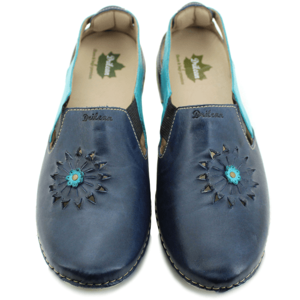 Sapatilha Feminina em Couro Legítimo e Palmilha Gel - Azul - Oceano - Sola Off - 36 (AL025) OUTLET