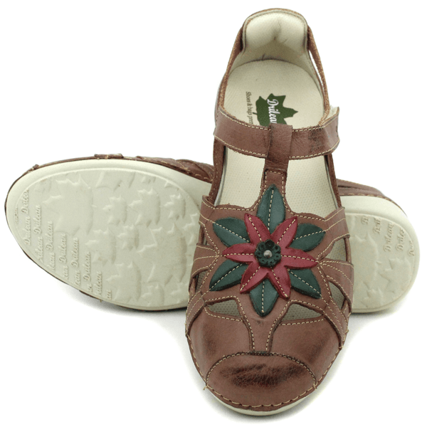 Sapatilha Feminina em Couro Legítimo e Palmilha Gel - Castanho - Verde - Vermelho - Sola Off (AL030)