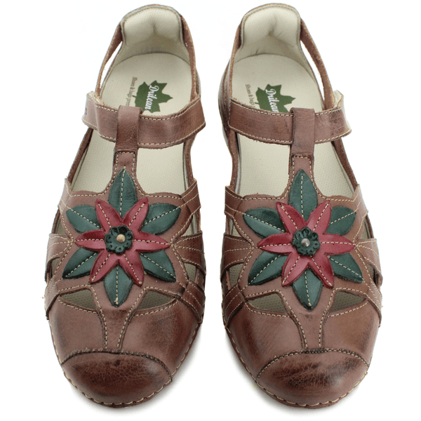 Sapatilha Feminina em Couro Legítimo e Palmilha Gel - Castanho - Verde - Vermelho - Sola Off - 36 (AL030) OUTLET
