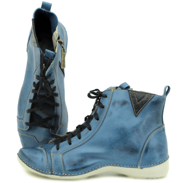 Bota Ortopédica Feminina em Couro Legítimo com Palmilha Gel - Azul - Preto - Sola Off - 38 (AL034) OUTLET